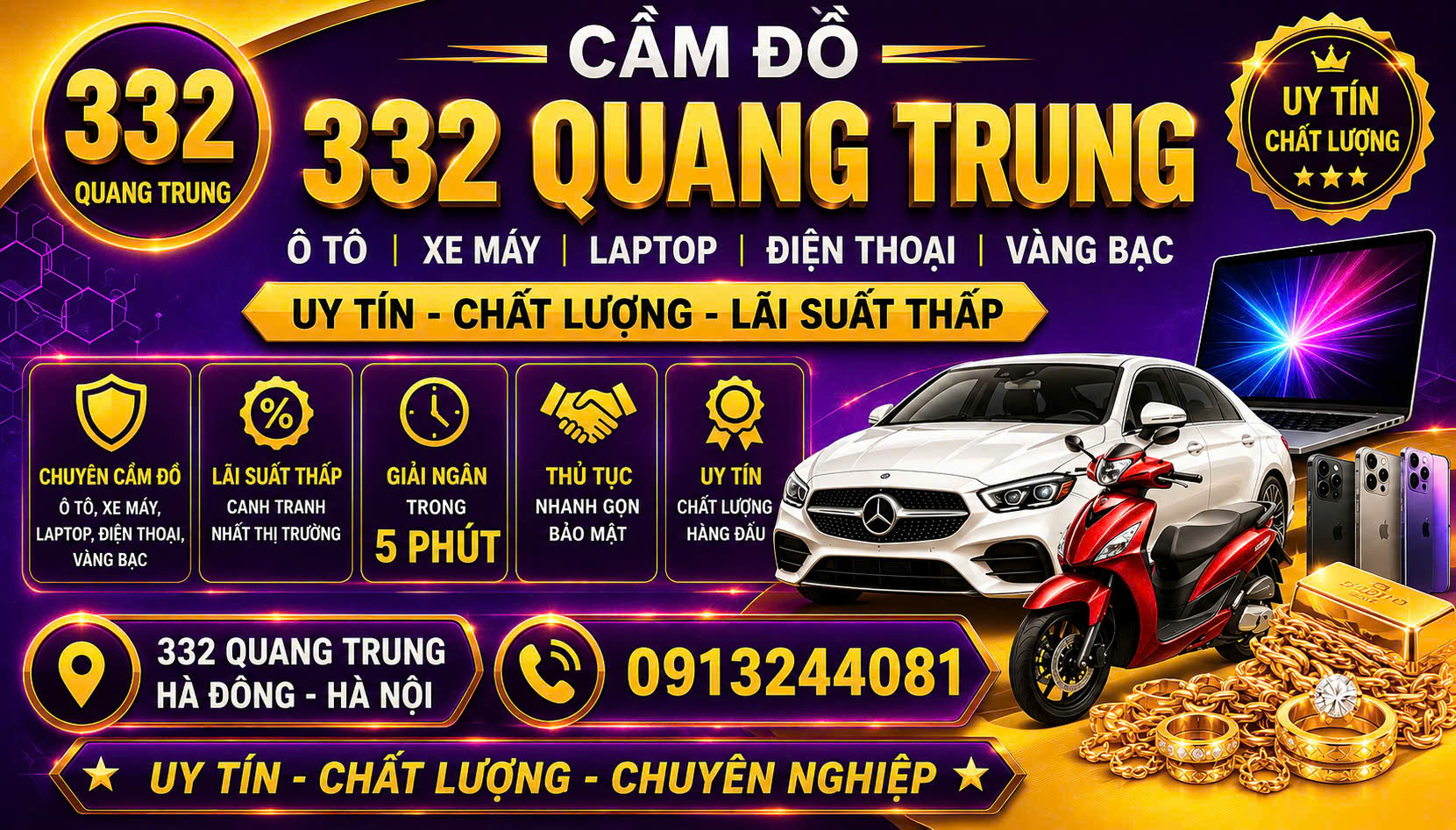 Dịch vụ cầm ô tô tại 332 Quang Trung